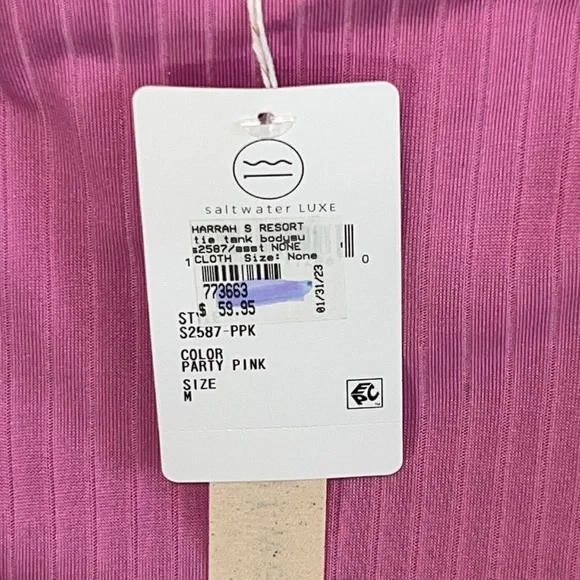 Saltwater LUXE Pink Ribbed Bodysuit Size M NWT - Picture 2 of 4